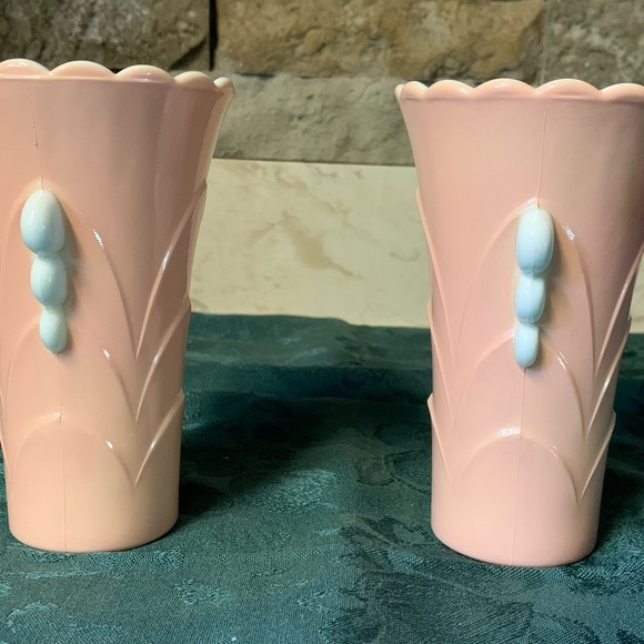 Vintage Art Deco Pink Milk Glass Vase Set of 2 - Picture 4 of 6